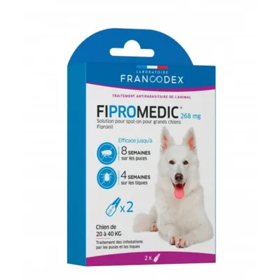 Francodex - 2 Pipettes Fipromedic 268 mg antiparasitaire Pour Chiens de 20