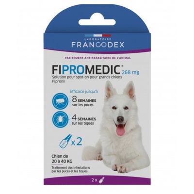 Francodex - 2 Pipettes Fipromedic 268 mg antiparasitaire Pour Chiens de 20