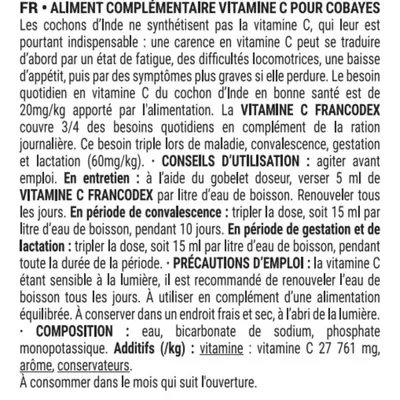Vitamine C pour cobaye 250 ml