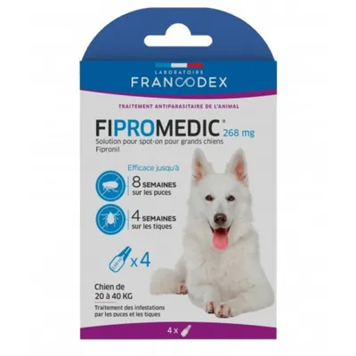 Francodex - 4 Pipettes Fipromedic 268 mg antiparasitaire Pour Chiens de 20