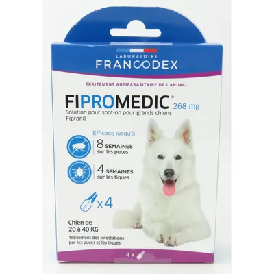 Francodex - 4 Pipettes Fipromedic 268 mg antiparasitaire Pour Chiens de 20 Francodex - 4 Pipettes Fipromedic 268 mg antiparasitaire Pour Chiens de 20