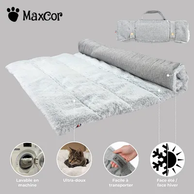 Maxcor Tapis Rectangulaire Chat&Chien - Réversible été/hiver - Petit Gris