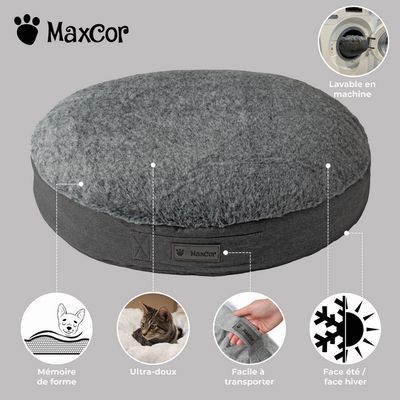 MaxCor Coussin Rond à Mémoire de Forme Réversible Chat- Petit(xs)Anthracite