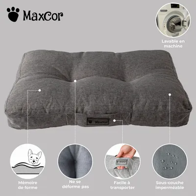 MaxCor Coussin Rectangulaire à Mémoire de Forme pour Chien - Moyen Gris