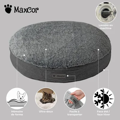 MaxCor Coussin Rond à Mémoire de Forme Réversible Chien- Moyen(L)Anthracite