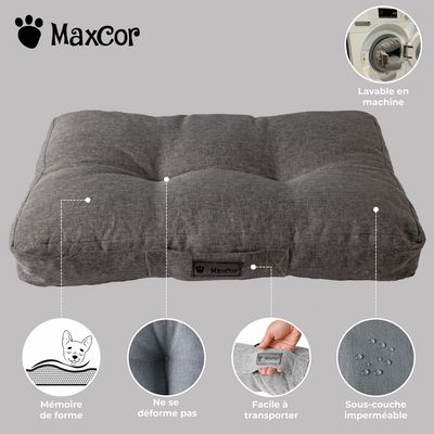 MaxCor Coussin Rectangulaire à Mémoire de Forme pour Chien - Grand Gris