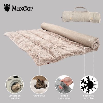 Maxcor Tapis Rectangulaire pour Chien - Réversible été/hiver - Moyen Beige