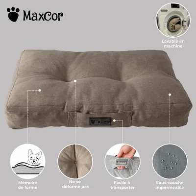 MaxCor Coussin Rectangulaire à Mémoire de Forme pour Chien - Moyen Beige