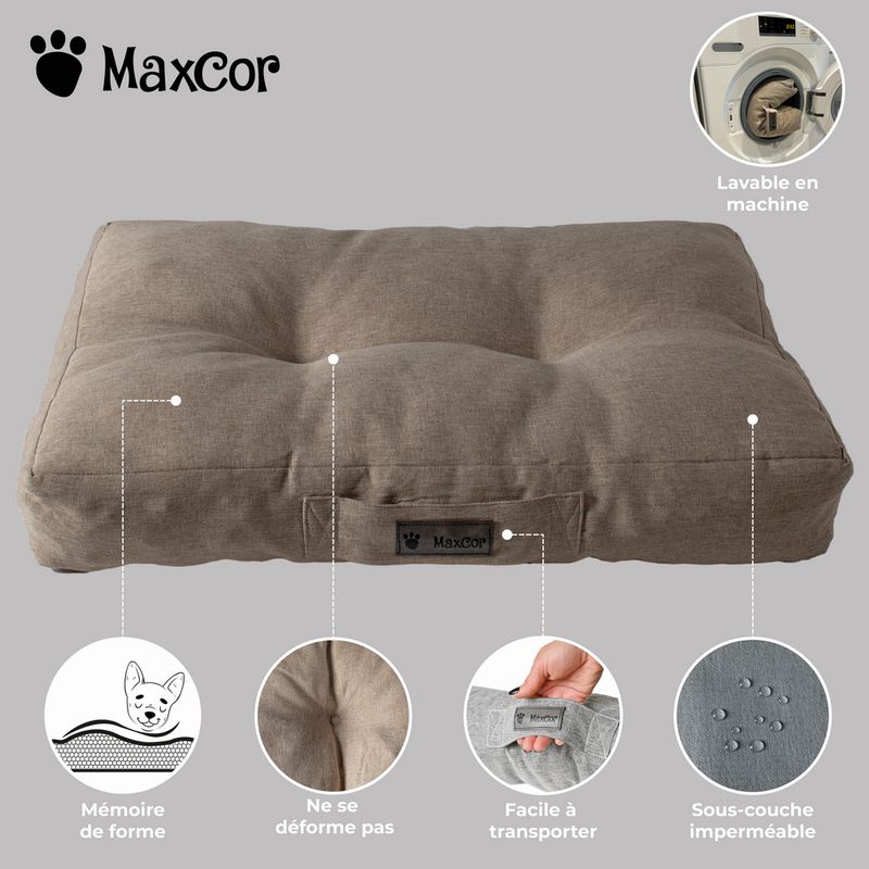 MaxCor Coussin Rectangulaire à Mémoire de Forme pour Chien - Grand Beige