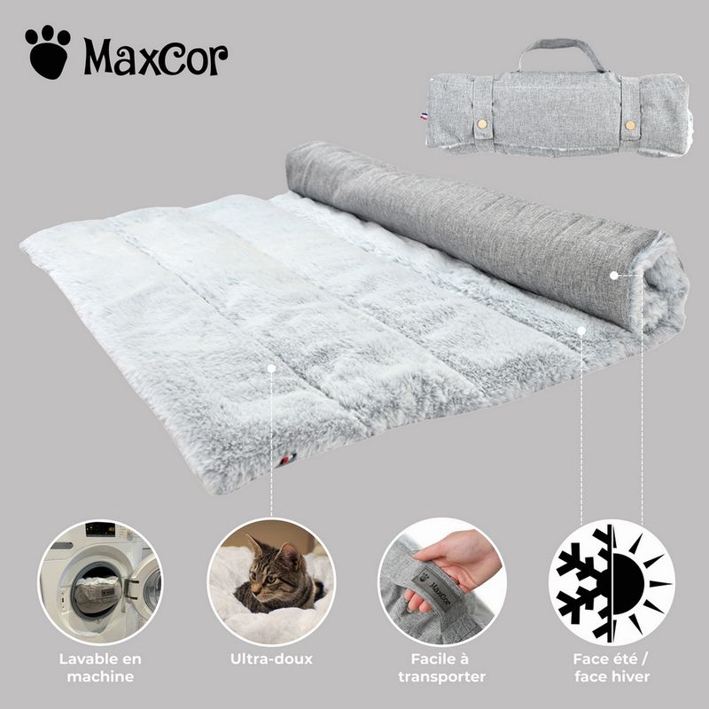 Maxcor Tapis Rectangulaire pour Chien - Réversible été/hiver - Grand Gris