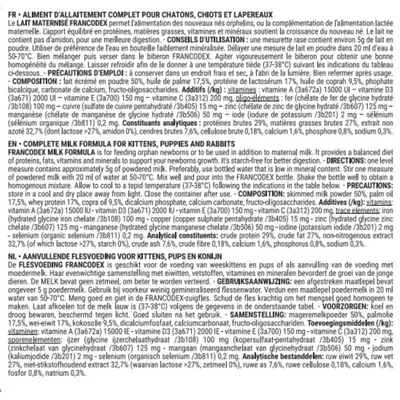 Lait maternisé complet 350 g pour chiot, chaton, lapereau Lait maternisé complet 350 g pour chiot, chaton, lapereau