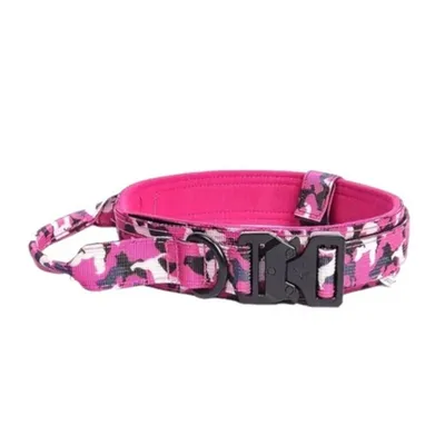 FranceCroquettes Collier tactique camouflage Rose  pour chien