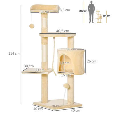 PawHut - arbre à chat multi-équipement H.114 cm - beige