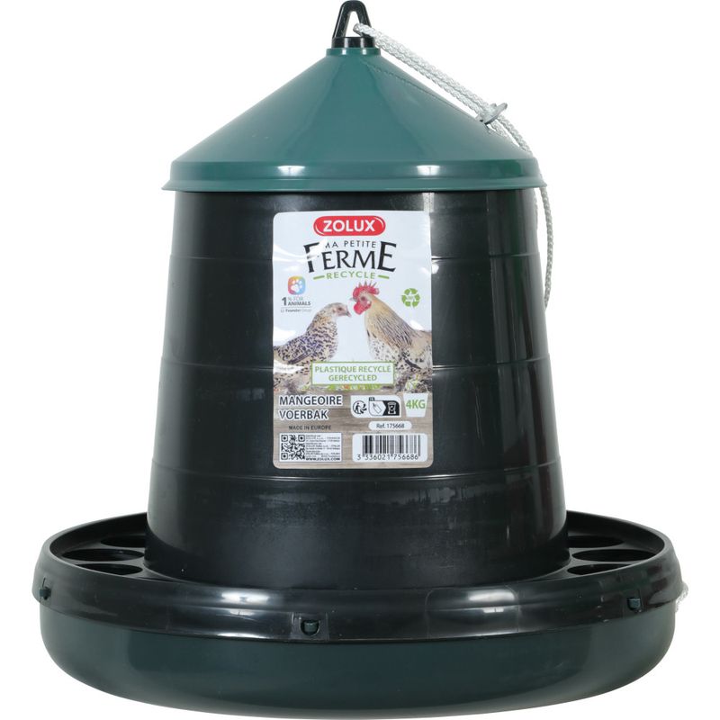 zolux - Mangeoire silo en plastique recyclé vert, capacité 4 kg, basse cour