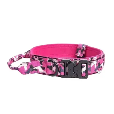 FranceCroquettes Collier tactique camouflage Rose  pour chien