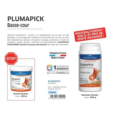 Fortifiant plume plumapick 400g pour volaille.