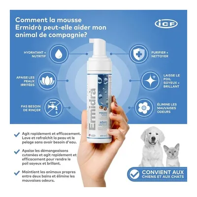 LDCA - Ermidra Mousse 200 ml - Soin Sans Rinçage Chien et Chat