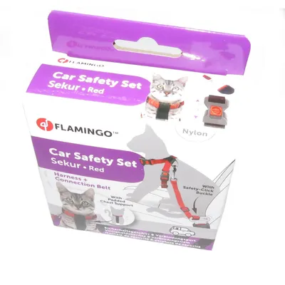 Flamingo - Harnais de Sécurité voiture + laisse Rouge 15 mm pour Chat