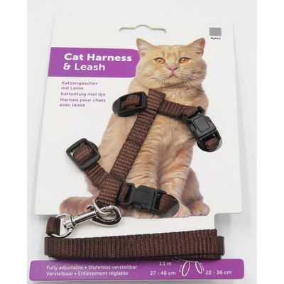 Harnais et laisse de 1,10 mètre chocolat pour chat