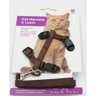 Harnais et laisse de 1,10 mètre chocolat pour chat