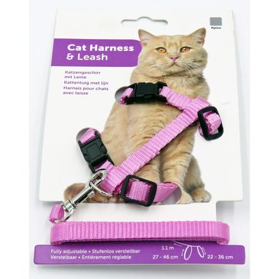 Harnais et laisse de 1,10 mètre couleur rose, pour chat,