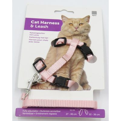 Harnais et laisse de 1,10 mètre rose clair pour chat