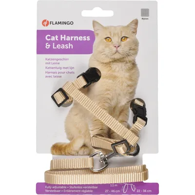 Harnais et laisse de 1,10 mètre  beige pour chat