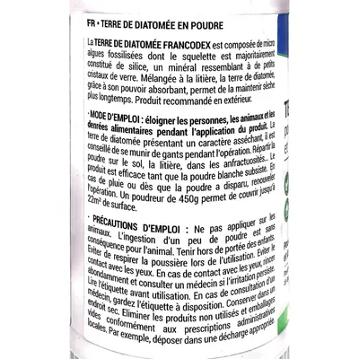 Terre de Diatomée 450 g  Poudre Asséchante et Absorbante pour POULE et RONG