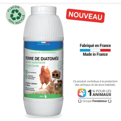 Terre de Diatomée 450 g  Poudre Asséchante et Absorbante pour POULE et RONG