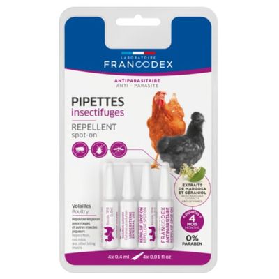 Francodex - Pipettes insectifuges Pour poules, oies et canards 4 pipettes