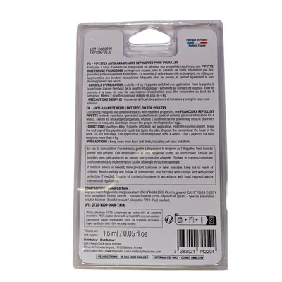 Pipettes insectifuges Pour poules, oies et canards 4 pipettes