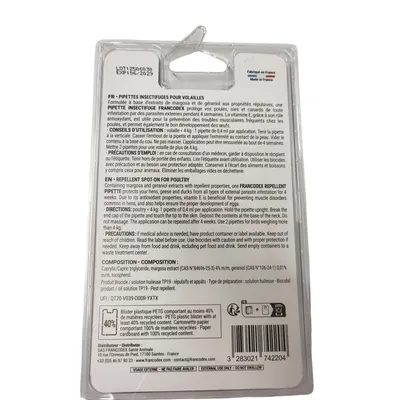 Pipettes insectifuges Pour poules, oies et canards 4 pipettes