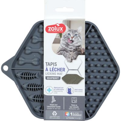 Tapis à lécher silicone ventouses 18.5 x 15.5 cm gris pour chat