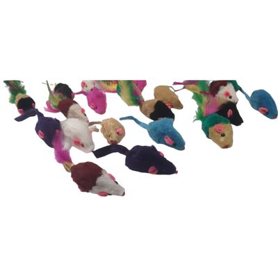 animallparadise - 24  souris en fourrure. jouet pour chat. multi couleur .