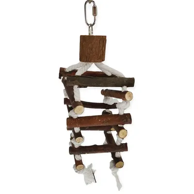 Tour d'échelle de corde, en bois d'écorce, 32cm, pour oiseaux.