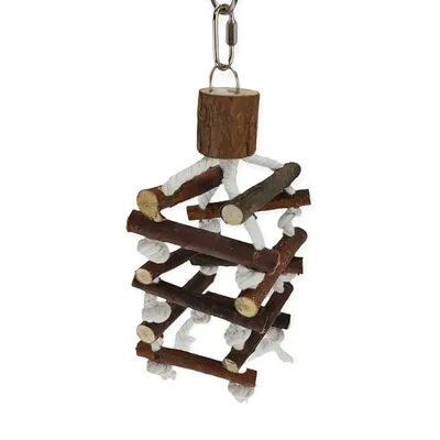 Tour d'échelle de corde, en bois d'écorce, 32cm, pour oiseaux.