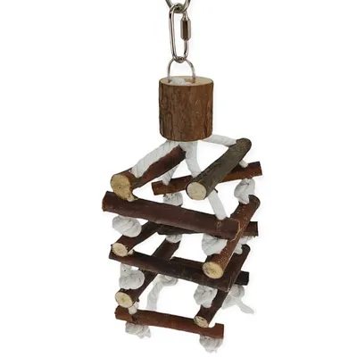 Tour d'échelle de corde, en bois d'écorce, 32cm, pour oiseaux.