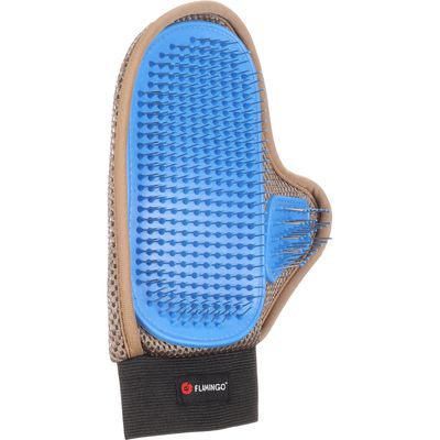 Gant de brossage avec picots métal taupe et  pour chien