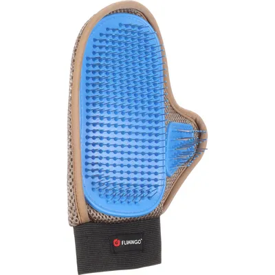 Gant de brossage avec picots métal taupe et  pour chien