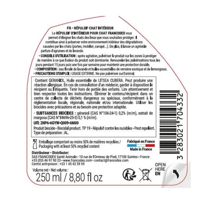 Francodex - Répulsif d'Intérieur spray de 250 ml,  Pour Chats