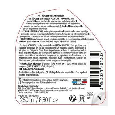 Répulsif d'intérieur pour chat en spray, contre griffades et marquage, 250
