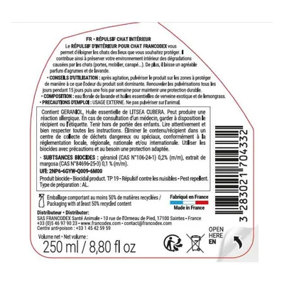Francodex - Répulsif d'Intérieur et d'extérieur spray de 750 ml,  Pour Chat
