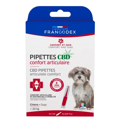 Francodex - 3 Pipettes C B D  Confort Articulaire pour chien de moins de 20 Francodex - 3 Pipettes C B D  Confort Articulaire pour chien de moins de 20