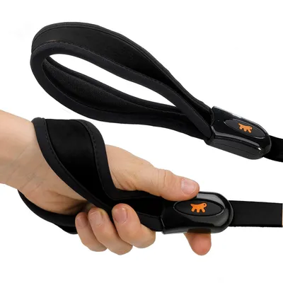 Ferplast Laisse courte en cuir véritable avec poignée GIOTTO BLACK GM