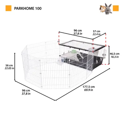 Ferplast Cage pour lapins et cochons d'inde avec clôture PARKHOME