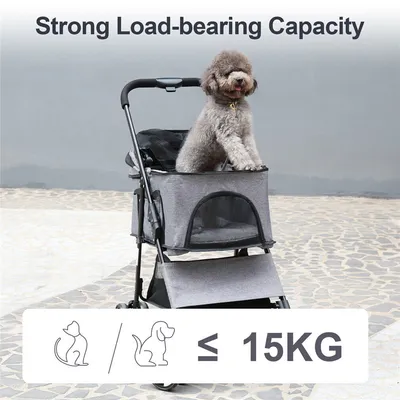 Poussette Chien 20 kg - Chariot à 4 Roues - Gris Poussette Chien 20 kg - Chariot à 4 Roues - Gris