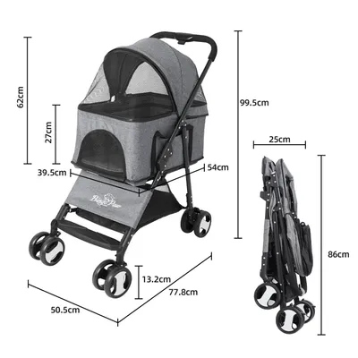 Poussette Chien 20 kg - Chariot à 4 Roues - Gris Poussette Chien 20 kg - Chariot à 4 Roues - Gris