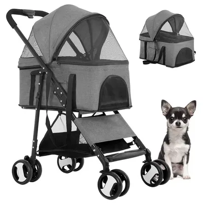 Poussette Chien 20 kg - Chariot à 4 Roues - Gris Poussette Chien 20 kg - Chariot à 4 Roues - Gris