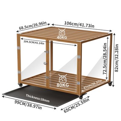 Cage Chien Transparent caisse pour Animaux à Roulette avec 2 Porte