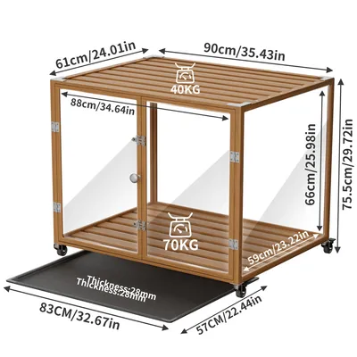 Cage Chien Transparent caisse pour Animaux à Roulette avec 2 Porte